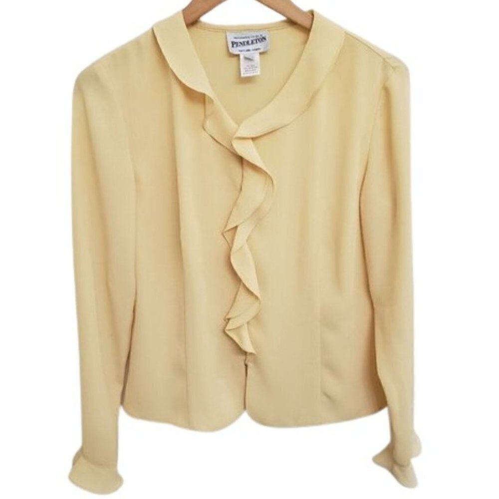 Pendleton Yellow Ruffle Button Down Blouse Minimalist Sz 6